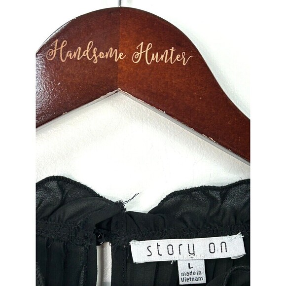 Story On Womens Size L Black Blouse Flouncy Sheer Ruffled Bohemian Flowy Top R3 - Picture 6 of 8